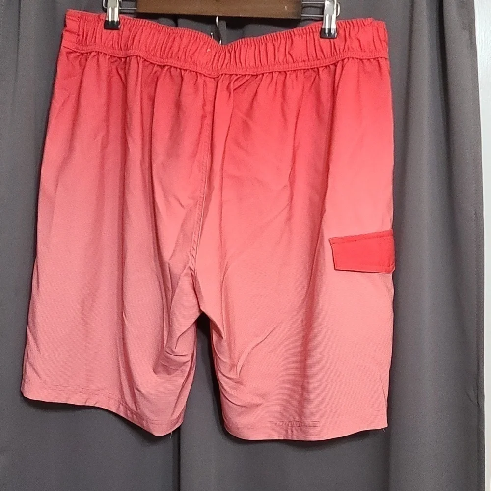 Ocean Coast Mens Board Shorts Swim Reddish Orange Ombre Ties Pocket Size‎ XL EUC